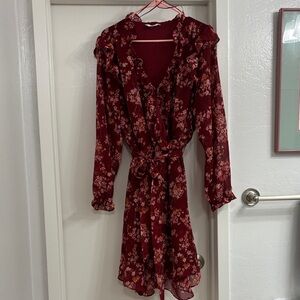 Time and Tru Burgundy Floral Long Sleeve Dress